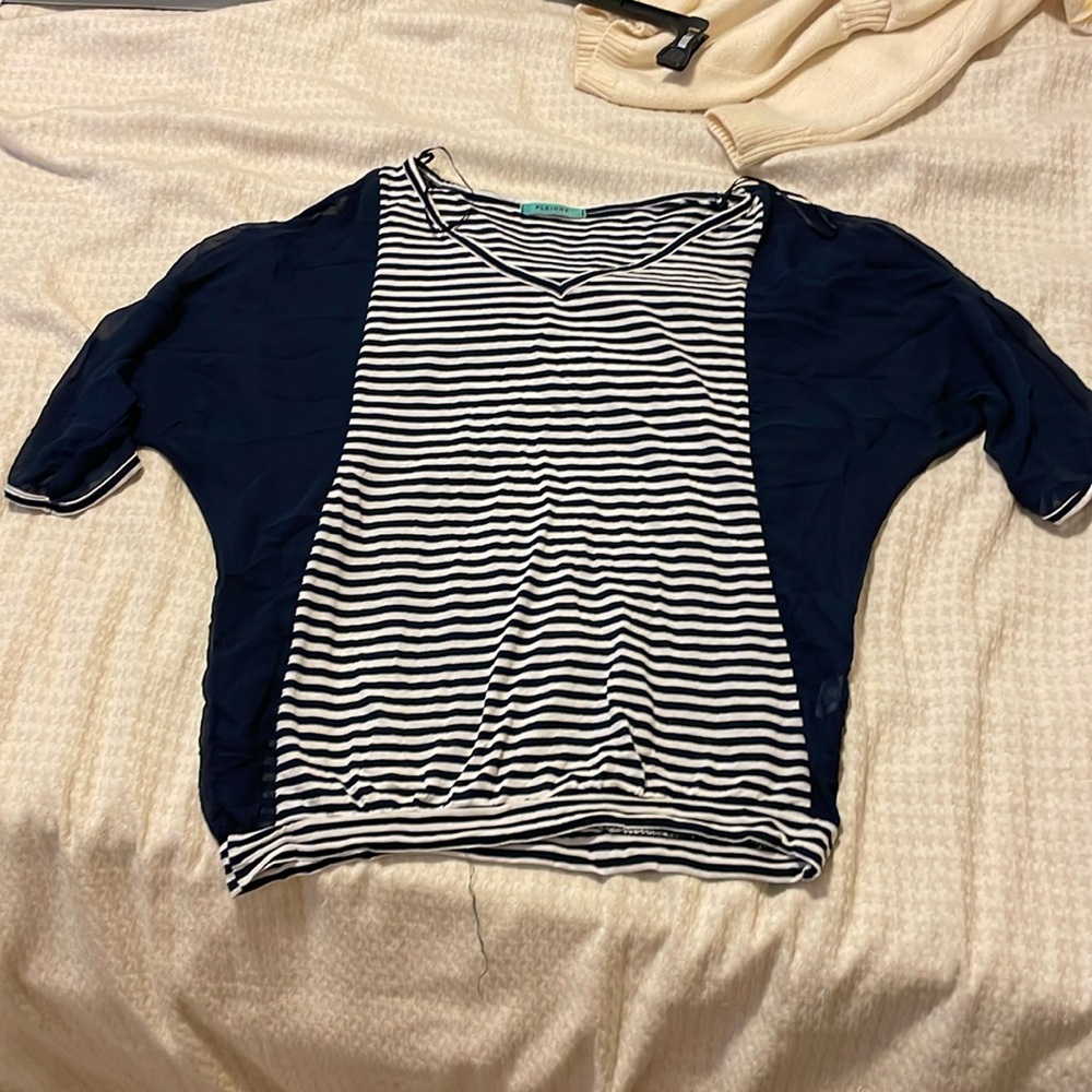 Navy and white striped shirt